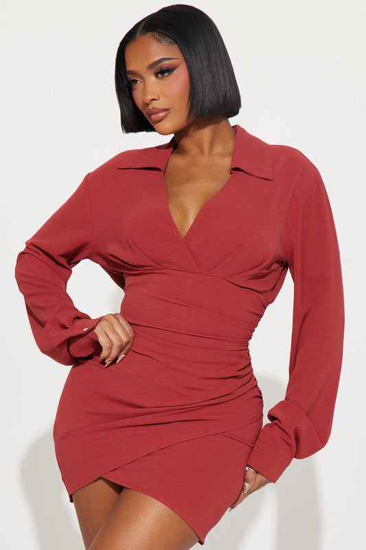 Collar Mini Dress - Rust