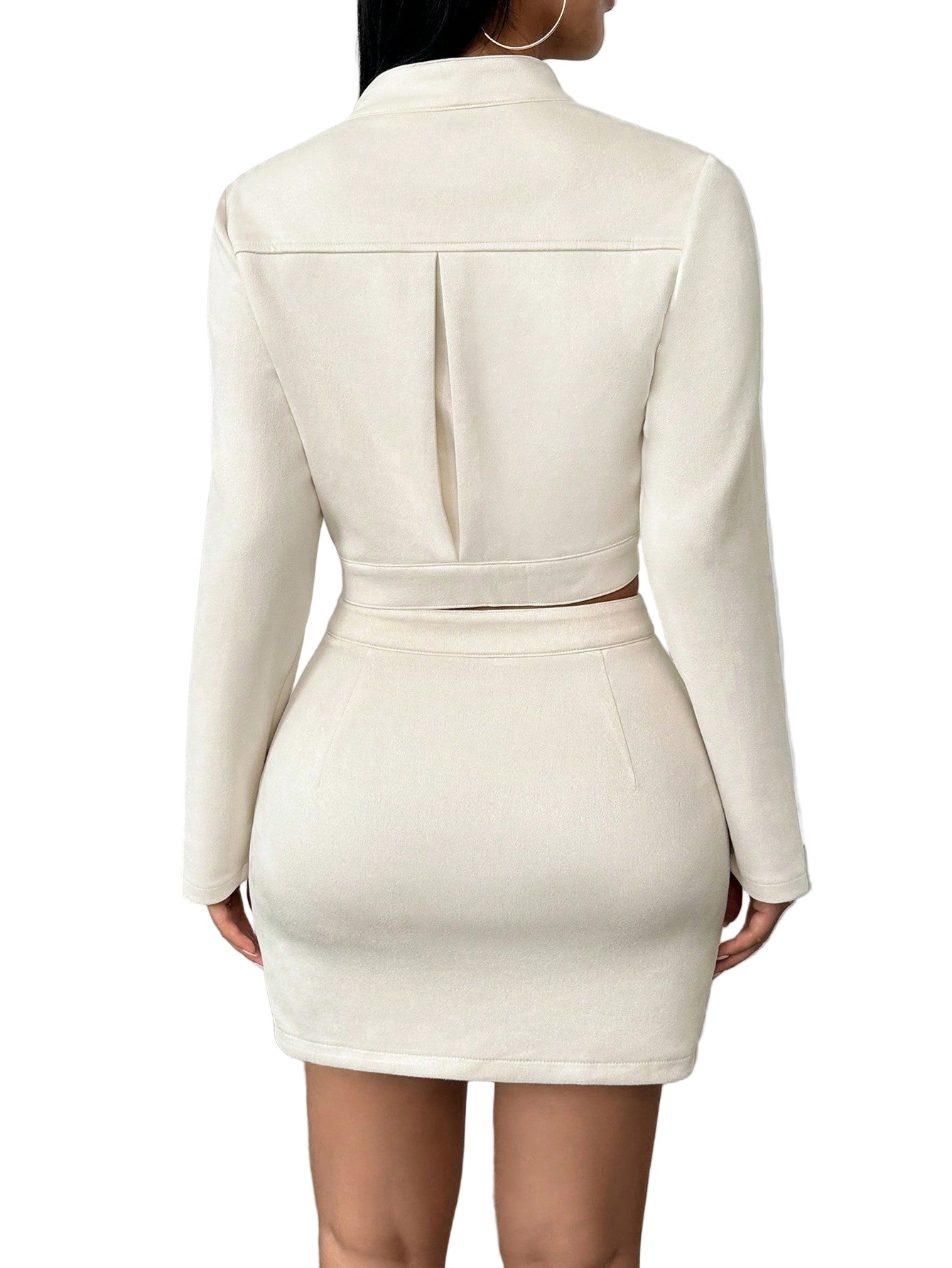 Zip Up Cardigan Blouse And A-Line Skirt Set