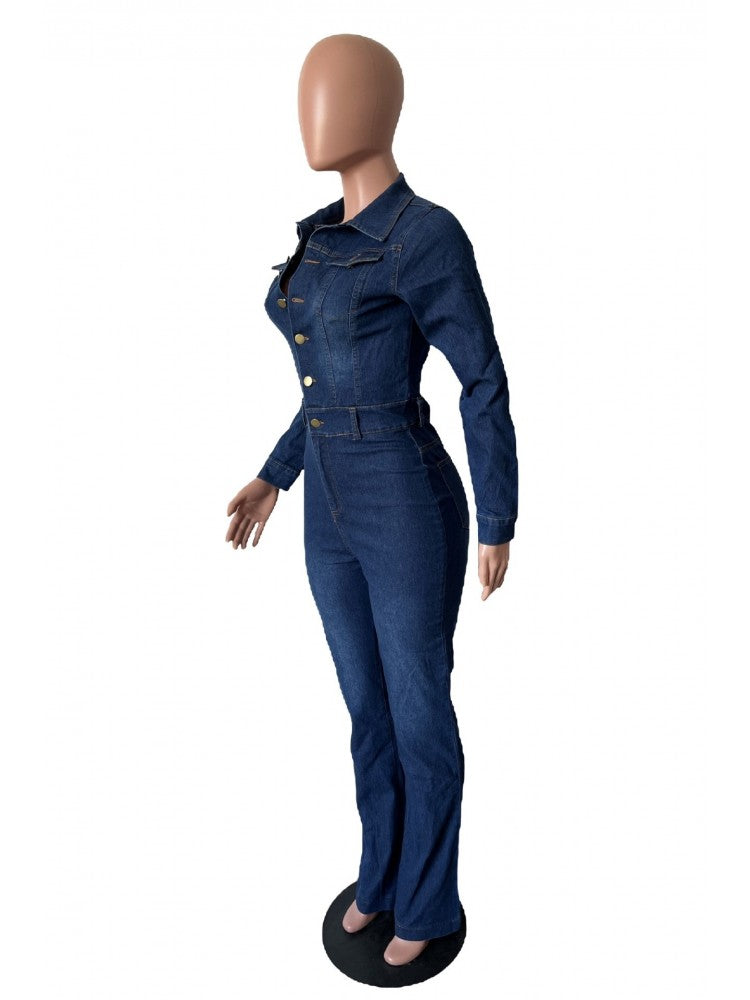 Flared Leg Denim Jumpsuit