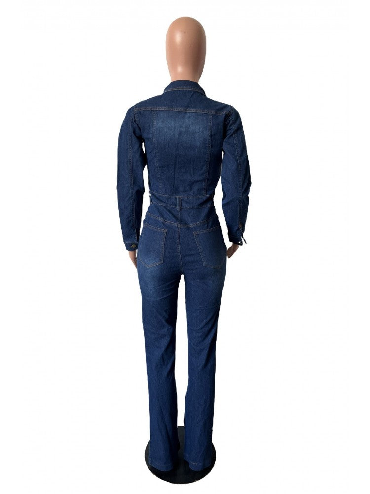 Flared Leg Denim Jumpsuit